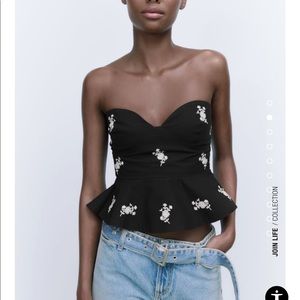 Zara embroidered poplin top